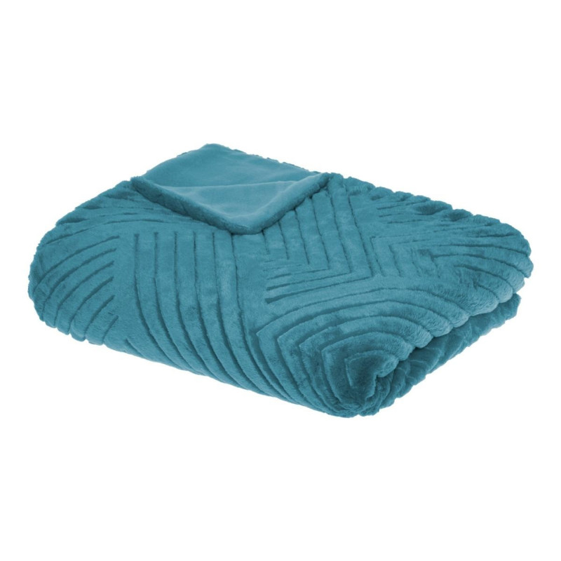 Plaid géant 180x230 fourrure bleu canard Atmosphera